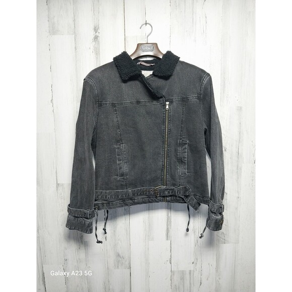 The Normal Brand Denim Moto Jacket Coat Motor Motorcycle Black Medium Sherpa - Picture 2 of 10